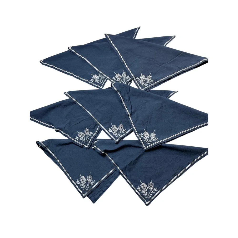 Pottery Barn Cloth Napkins Jewish Dreidel  (8)‎